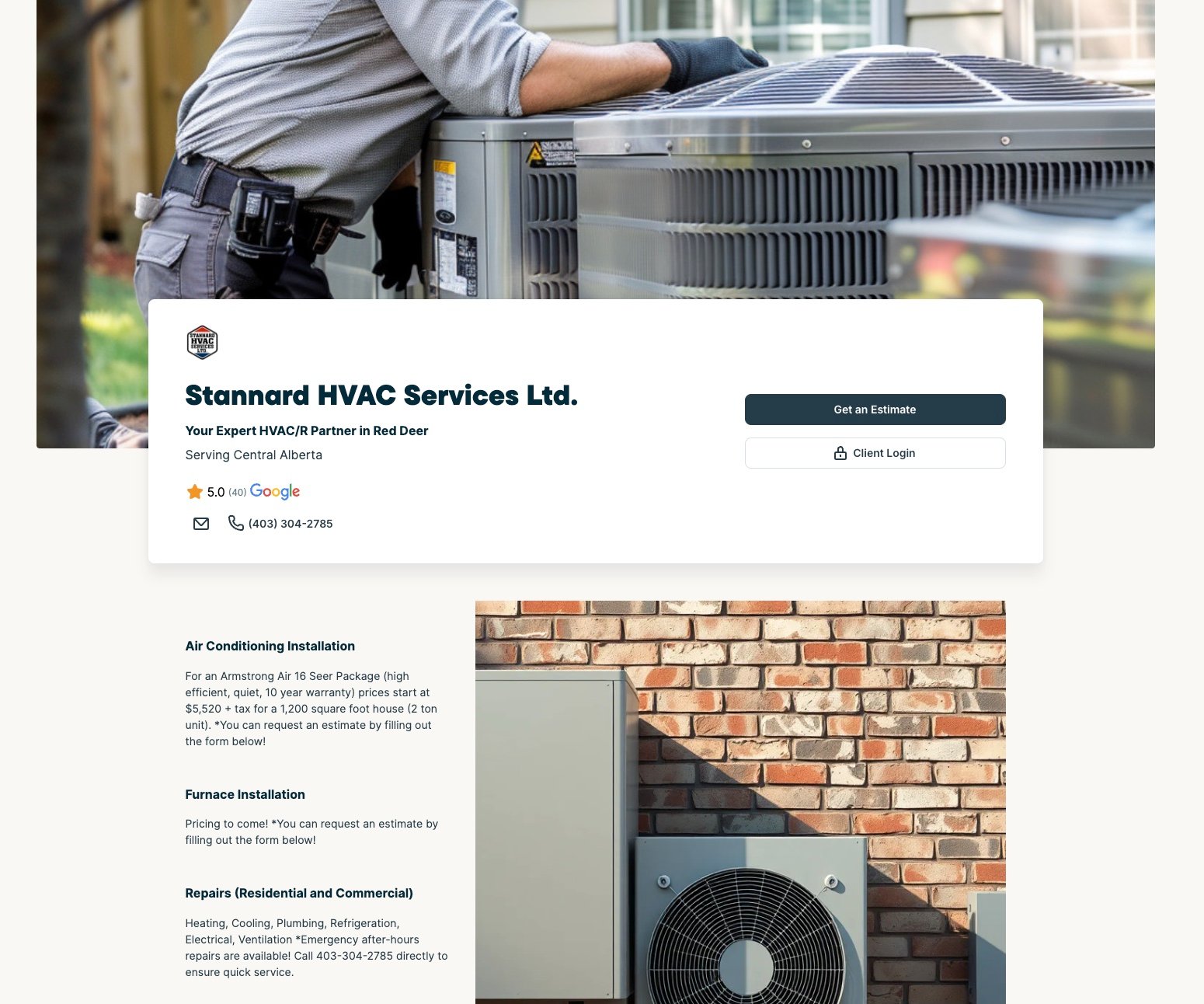 image of Stannard HVAC Services website made with Jobber